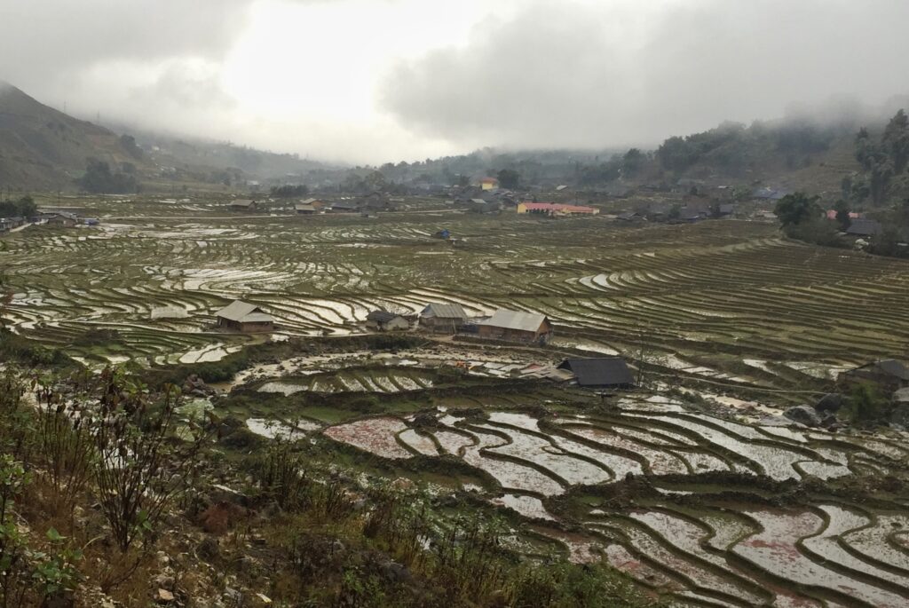 Los arrozales en Sapa en el mes de enero se ven encharcados de agua por las intensas lluvias