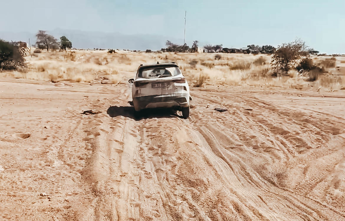 Atrapados en una carretera en Namibia