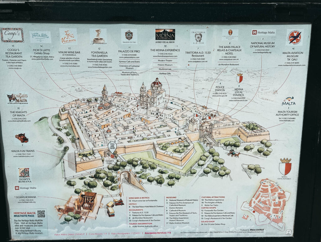 Mapa con las ubicaciones de Mdina