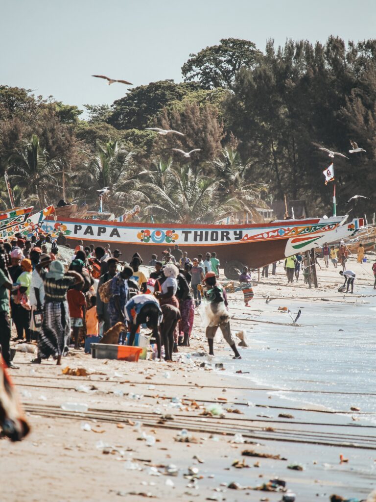 La orilla está llena de peces de todos los tamaños e incluso tripas, cabezas etc sirven de festín a las gaviotas.
