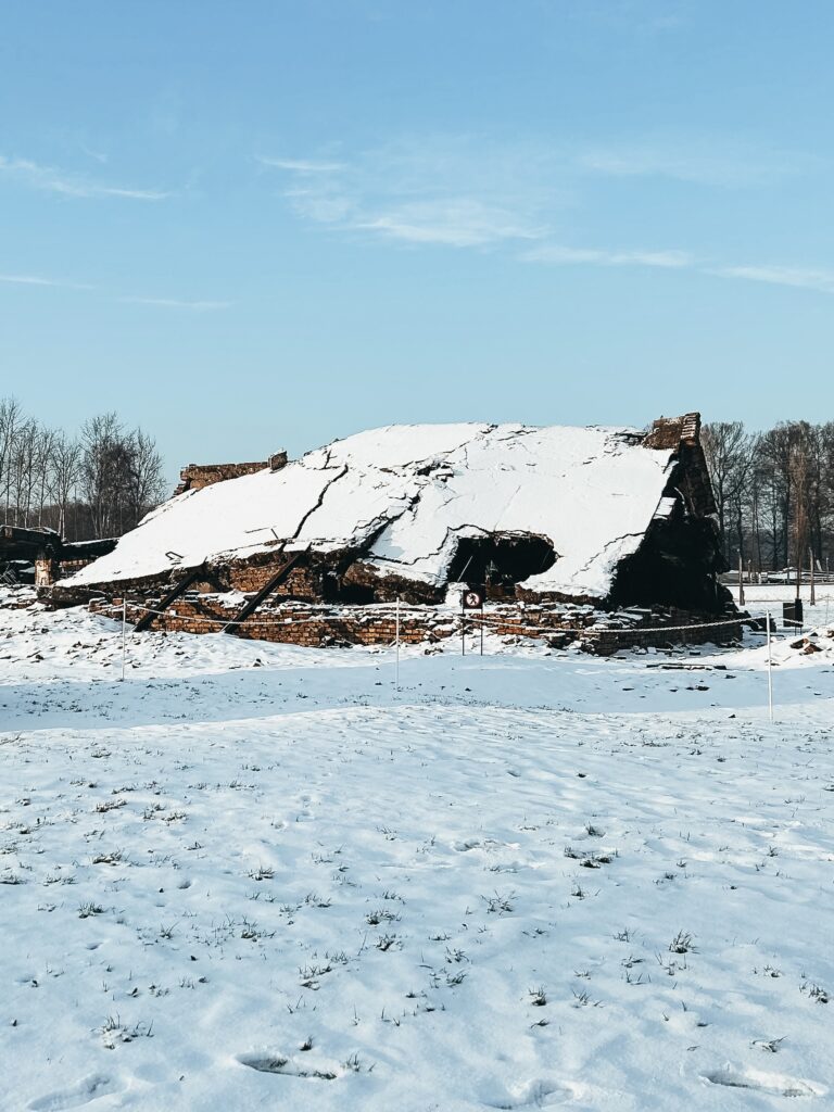 La segunda parte de la visita se realiza en Auschwitz II-Birkenau, donde la magnitud del territorio que ocupa es impactante. La visita transcurre al aire libre, recorriendo la vía del tren donde llegaban los prisioneros. Verás un gran número de casetas en ruinas y podrás entrar en algunos de los bloques para ver las condiciones en las que se encontraban las víctimas.