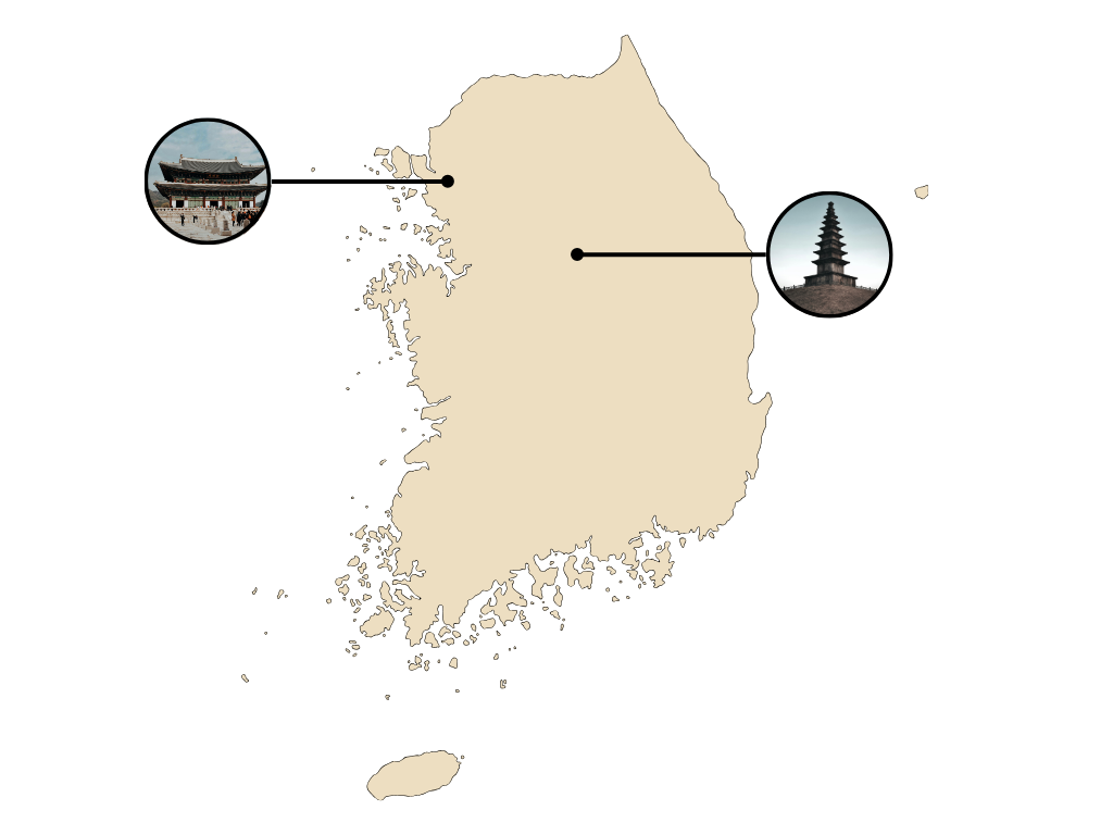 Mapa de los lugares visitados en Corea del Sur
